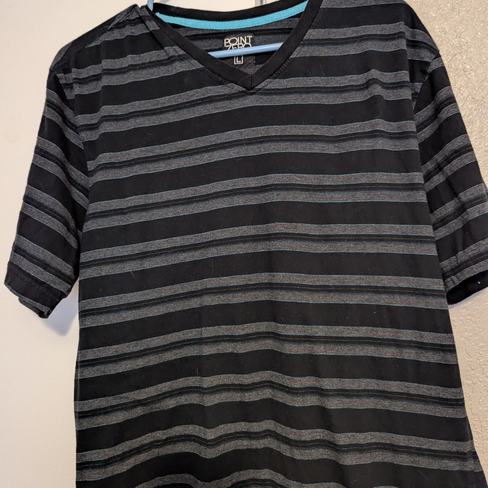 Point Zero Men's Black and Gray Striped Shirt